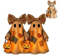 Generico Lighted Vintage Patchwork Ghost, Light Up Ghost with Pumpkin Lantern Halloween Decor, LED Rustic Farmhouse Ghosts Figurine for Tabletop Shelfs Mantel Tiered Tray