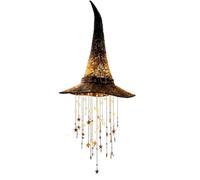Generico Lighted Witch Hat Hanging Chime, LED Halloween Hanging Decor，1 PCS | Black Mesh Lamp Pendants, Indoor Outdoor Ornament with Cascading Stars, Wind Chime Decor Gifts Arts for Porch Patio Garden