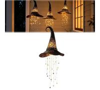Generico Lighted Witch Hat Hanging Chime,LED Halloween Hanging Decor with Glowing Witch Hat and Cascading Stars,for Porch, Tree, Window, Entryway, Indoor Outdoor Party Decor,Arts Gift