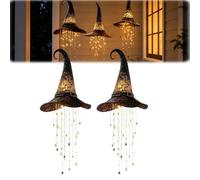 Generico Lighted Witch Hat Hanging Chime,LED Halloween Hanging Decor with Glowing Witch Hat and Cascading Stars,for Porch, Tree, Window, Entryway, Indoor Outdoor Party Decor,Arts Gift