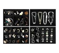 Generico Lighterday Vassoi Organizer Gioielli Set di 4 Impilabili Gioielli VassoioPortagioielli Cassetto Organizer Gioielli da Cassetti,VassoioVelluto per Bracciale Collana Anello Orecchino (Nero)