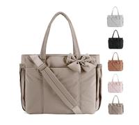 Generico Lightweight Crush Bow Tote Bag For Women, Bow Tote Bag For Women, Stylish Handbag For Work, Travel, Beach, Shopping (brown)