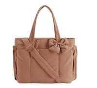 Generico Lightweight Crush Bow Tote Bag for Women, Crush Bow Tote Bag, Lightweight and Fluffy Bow Handbag, for Work, Shopping (Brown)