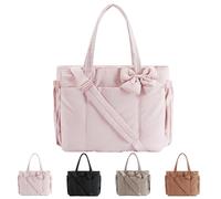 Generico Lightweight Crush Bow Tote Bag for Women, Crush Bow Tote Bag, Stylish Handbag for Daily Commuting, Shopping, Travel (Pink)