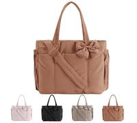 Generico Lightweight Crush Bow Tote Bag for Women, Crush Bow Tote Bag, Stylish Handbag for Daily Commuting, Shopping, Travel (Brown)