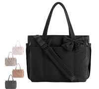 Generico Lightweight Crush Bow Tote Bag for Women, Crush Bow Tote Bag, Suitable for Women's for Work, Travel, Beach, Shopping (Black)
