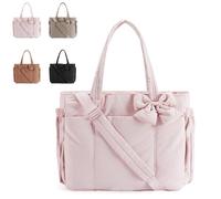 Generico Lightweight Crush Bow Tote Bag for Women, Crush Bow Tote Bag with Bow, Suitable for Women's Daily Commuting, Shopping, Travel (Pink)