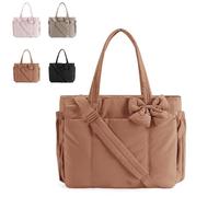 Generico Lightweight Crush Bow Tote Bag for Women, Crush Bow Tote Bag with Bow, Suitable for Women's Daily Commuting, Shopping, Travel (Brown)