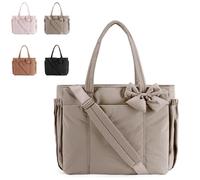 Generico Lightweight Crush Bow Tote Bag for Women, Crush Bow Tote Bag with Bow, Suitable for Women's Daily Commuting, Shopping, Travel (Khaki)