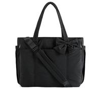 Generico Lightweight Crush Bow Tote Bag for Women, Puffy Bow Quilted Shoulder Bag for Work, Travel, Beach, Shopping (Black)