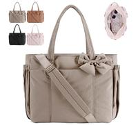 Generico Lightweight Crush Bow Tote Bag for Women, Puffy Quilted Bow Tote Bags for Work, Travel, Beach, Shopping (Gray)