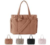 Generico Lightweight Crush Bow Tote Bag for Women, Stylish Handbag Crush, Bow Tote Bag for Daily Commuting, Shopping, Travel (Brown)