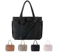 Generico Lightweight Crush Bow Tote Bag for Women, Stylish Handbag Crush, Bow Tote Bag for Daily Commuting, Shopping, Travel (Black)