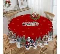 Generico Likewised Christmas Tablecloth, Round Christmas Tablecloth, Christmass Tablecloths Rectangular, Joyful Festive Classic Tablecloths, Washable for Party Picnic Dinner Decor (Round shape)
