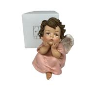 Generico Linea PUTTINI con scatola regalo AD angelo seduto angeli sdraiati rosa celeste bianco per celebrazione cerimonie bomboniere religiose (Seduto Rosa 8.5X8.5X10 cm)