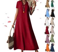 Generico Linen Dress Women Sleeveless V Neck Tunic Boho Maxi Dress, Casual Summer Modest Long Flowy Beach Vacation Sun Dresses (Red,XL)