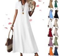 Generico Linen Dress Women Sleeveless V Neck Tunic Boho Maxi Dress, Casual Summer Modest Long Flowy Beach Vacation Sun Dresses (White,XL)