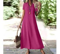 Generico Linen Dress Women Sleeveless V Neck Tunic Boho Maxi Dress, Casual Summer Modest Long Flowy Beach Vacation Sun Dresses (Rose Red,M)