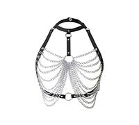 Generico Lingerie Sexy per Donna Completini Intimi da Donna Punk PU Pelle Multistrato Catena Catena Reggiseno Corpo in Metallo Tutina Sexydonna Hot Lingerie Sexy Rossa (Black,One Size)