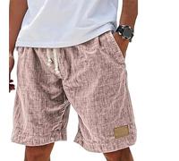 Generico Lininco Mens Shorts, Mokaloha Mens Shorts, Vintage Breathable Linen Embroidered Logo Loose Holiday Short with Pockets (Pink,3XL)