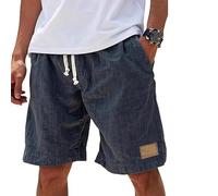 Generico Lininco Mens Shorts, Mokaloha Mens Shorts, Vintage Breathable Linen Embroidered Logo Loose Holiday Short with Pockets (Navy,5XL)