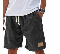 Generico Lininco Mens Shorts, Mokaloha Mens Shorts, Vintage Breathable Linen Embroidered Logo Loose Holiday Short with Pockets (Black,S)