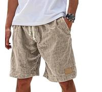 Generico Lininco Mens Shorts, Mokaloha Mens Shorts, Vintage Breathable Linen Embroidered Logo Loose Holiday Short with Pockets (Khaki,M)