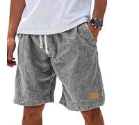Generico Lininco Mens Shorts, Mokaloha Mens Shorts, Vintage Breathable Linen Embroidered Logo Loose Holiday Short with Pockets (Gray,XXL)