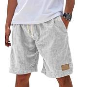 Generico Lininco Mens Shorts, Mokaloha Mens Shorts, Vintage Breathable Linen Embroidered Logo Loose Holiday Short with Pockets (White,4XL)