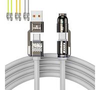 Generico Liquid Silicone 4-in-1 Fast Charging Cable, Thicker Silicone Multiple Multi-Connector Fast Charging Cable with USB-A & USB-C, 1m / 1.5m / 2m, for Phones and Compatible (Gray,1M)