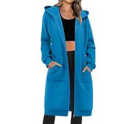 Generico Long Zip up Hoodie Women,Long Sleeve Hooded Lightweight Sweatshirt Oversized Fleece Jacket with Side Pockets (Sky Blue,S)