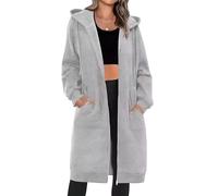 Generico Long Zip up Hoodie Women,Long Sleeve Hooded Lightweight Sweatshirt Oversized Fleece Jacket with Side Pockets (Light Gray,XXL)