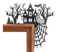 Generico Lot De 4 Feuilles D'autocollants Bannière - À Suspendre Pour Deco Halloween | Décoration D'angle De Cadre En Bois De | Décor D'halloween De Festival Avec Visage De Sorcière Fantôme