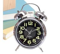 Generico Loud Alarm Clock - Retro Twin Bell Metal Design | Silent Night Light Alarm Cllock For Kids & Heavy Sleepers | Battery Operated Desk Bedside Clock 8.5x11.6cm