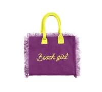Generico Lovely Beach Borsetta da Spiaggia Beach Girl, Cotone Canvas Tinta Unita 28x23x14 cm (Viola)