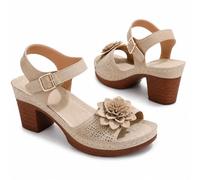 Generico Low Wedge Sandals for Women 2026 Chunky Heel Platform Sandals with Adjustable Ankle Strap Dressy Summer Breathable Open Toe Hollow Out Shoes for Casual Beach (beige,43)