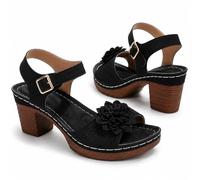 Generico Low Wedge Sandals for Women 2026 Chunky Heel Platform Sandals with Adjustable Ankle Strap Dressy Summer Breathable Open Toe Hollow Out Shoes for Casual Beach (black,36)