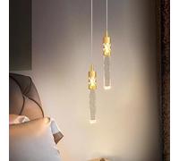 Generico Luce sospesa, Lampada a sospensione in cristallo di lusso creativo con lampada a a soffitto in alluminio telecomando for l'isola della cucina sul comodino(Gold 2 lights-B,Cool Light)