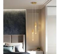 Generico Luce sospesa, Lampada a sospensione in cristallo di lusso creativo con lampada a a soffitto in alluminio telecomando for l'isola della cucina sul comodino(Gold 2 lights-A,Warm Light)