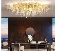 Generico Luce sospesa, Lussuose decorazioni a base dorata con gocce d'acqua for la casa, rami di alberi luminosi, personalizza il lampadario cristallo lusso dell'atrio(Ceiling L150cm,Warm white)