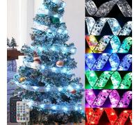Generico Luci a Nastro Natalizie Intelligenti da 9,1 m, Striscia LED Che Cambia Colore (100 LED), Alimentazione USB, Adatta for Alberi di Natale Alti, Oro(Silver)