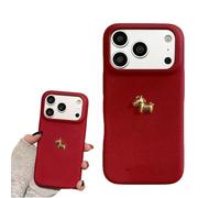 Generico Lucky Horse Phone Case for iPhone 17 Pro Max, 3D Gold Relief Pony & Red Bottom Design, Lunar New Year Protective Case, Premium Imitation Leather Shockproof Cover (Red,For iPhone 13)