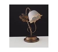 Generico Lumetto, lampada da comodino, abat jour classico in ferro battuto marrone 1 luce per camera da letto, salotto, cameretta, soggiorno, LGT Acero