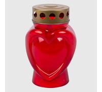 Generico Lumino Elettrico a Forma di Cuore Rosso - 150 Giorni di Durata - Candela LED Cimitero con Luce Intermittente, Batteria Inclusa, Per Defunti, Interno ed Esterno - Ø 6,5 x H 14,5 cm