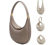 Generico Luna Bag, Half Moon Bag for Women, Small Elegant Leather Crossbody Bag, Cream Crescent Handbag (Brown)