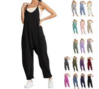 Generico Lunetta Maternity Jumpsuit, Oversized Jumpsuit Maternity & Postpartum, Sleeveless Spaghetti Strap Jumpsuits, with Pockets (Black,M)
