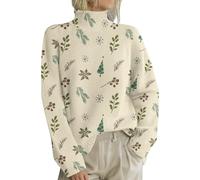 Generico Lupetto Donna Manica Lunga sotto Giacca Donna Women S 2024 Winter Sweater Casual High Collar Long Sleeve Loose Printed Pullover Sweater Jumper Tops Maglie Termiche Maglia A Khaki M