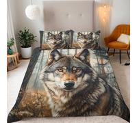 Generico Lupo Copripiumino Matrimoniale 260x240 Lupo Animale Della Foresta Parure Copripiumino Matrimoniale Set Di Biancheria Da Letto, Microfibra con Cerniera 3 Pezzi e 2 x Federe 50x75cm