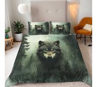 Generico Lupo Copripiumino Singolo Tema Lupo Animale Della Foresta Set Copripiumino 135x200cm Microfibra Traspirante Morbido 3 Pezzi Singolo Parure Ragazzo, con Cerniera e 2 x Federe 50x75cm