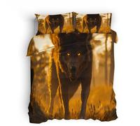 Generico Lupo Set Copripiumino Matrimoniale 260x240cm, Animali Della Foresta Autunnale Lupi Copripiumino Matrimoniale 3 Pezzi in Microfibra Comprendente 1 Copripiumino 260x240cm + 2 Federe 50x75cm